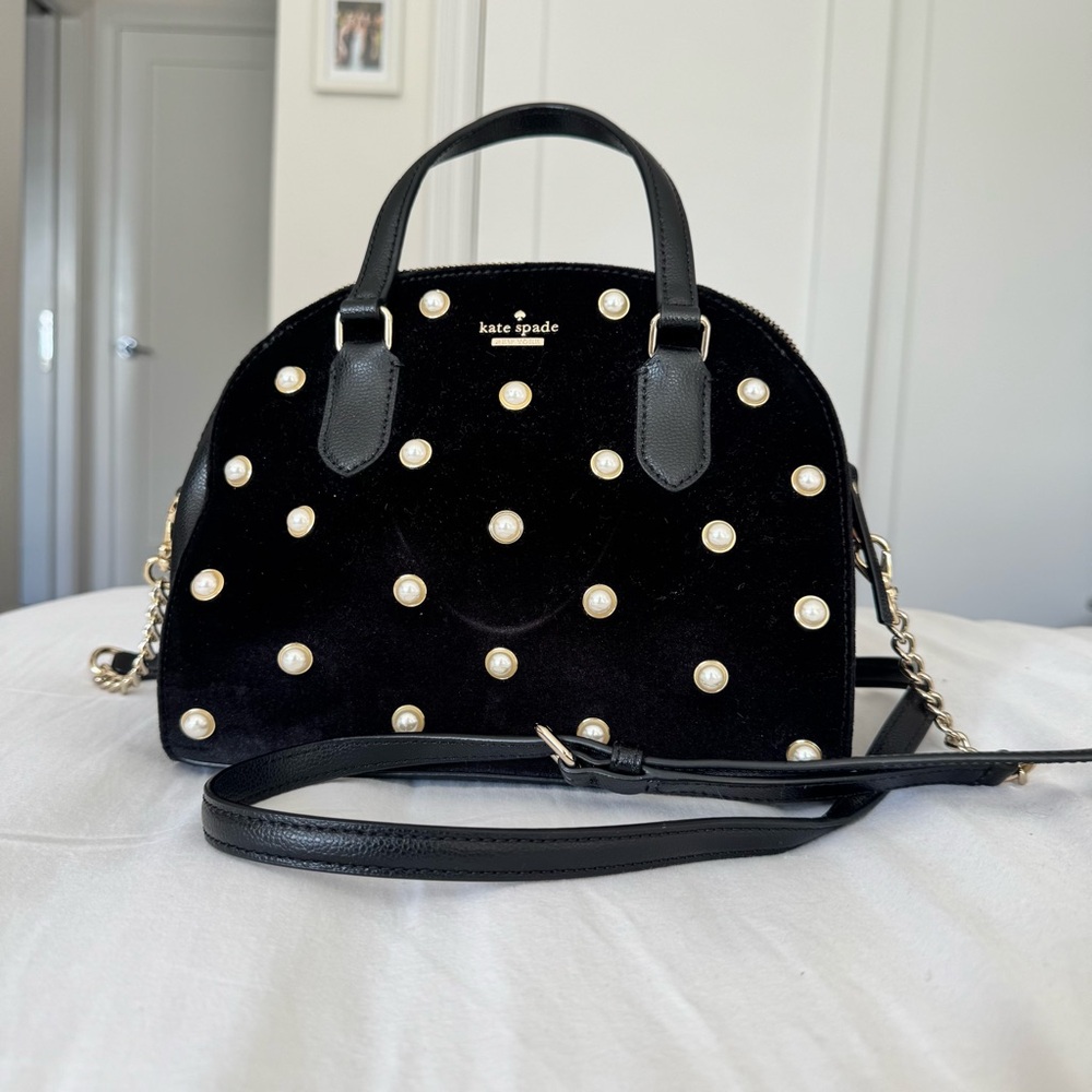 Kate Spade Black and Gold Pearl-Studded Satchel